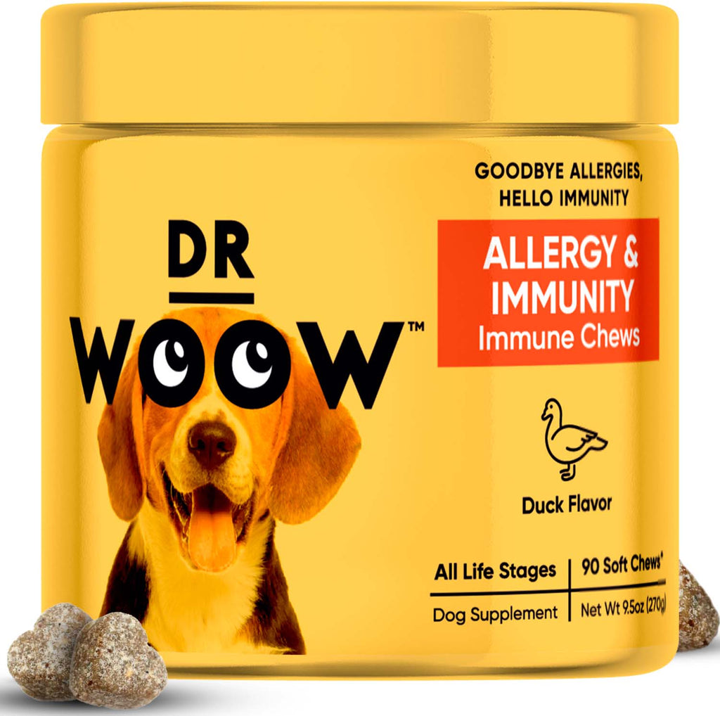 Allergy and itch soft chew for dogs with duck flavor that help fight with hot spots, shed prone coats and seasonal allergies
