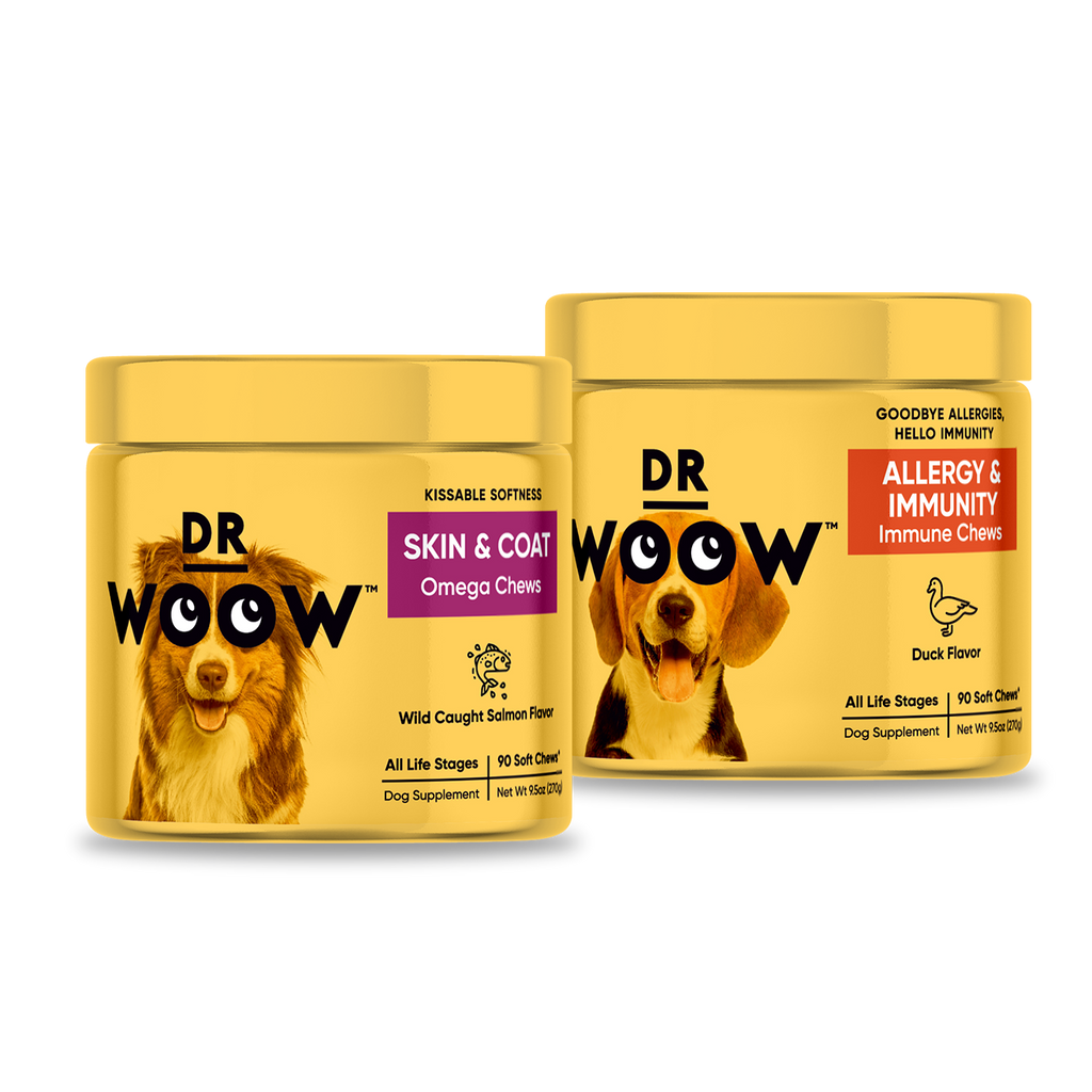 Dr Woow Tins Skin & Coat Omega Chews and Allergy-Itch Immunity Tins