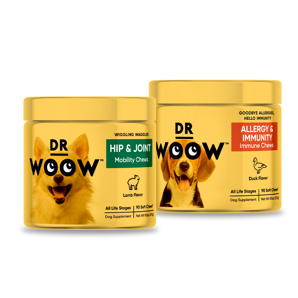 Dr Woow sporty bundle with hip and joint mobility and allergy-itch immunity soft chew supplement 